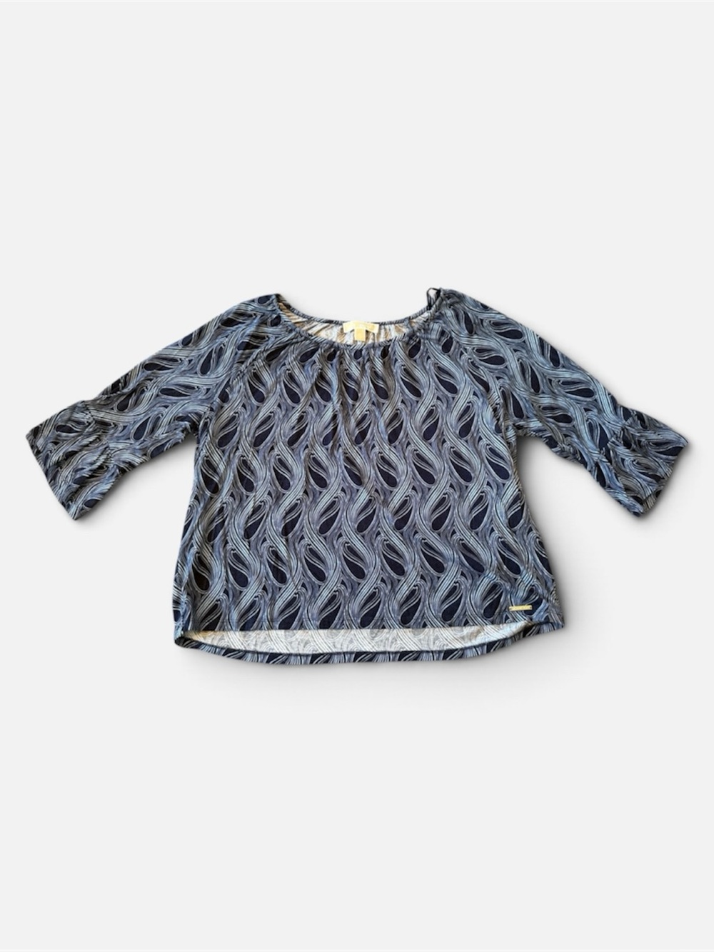 Michael Kors Navy & Light Blue Wave-Pattern 3/4 Bell Sleeve Top